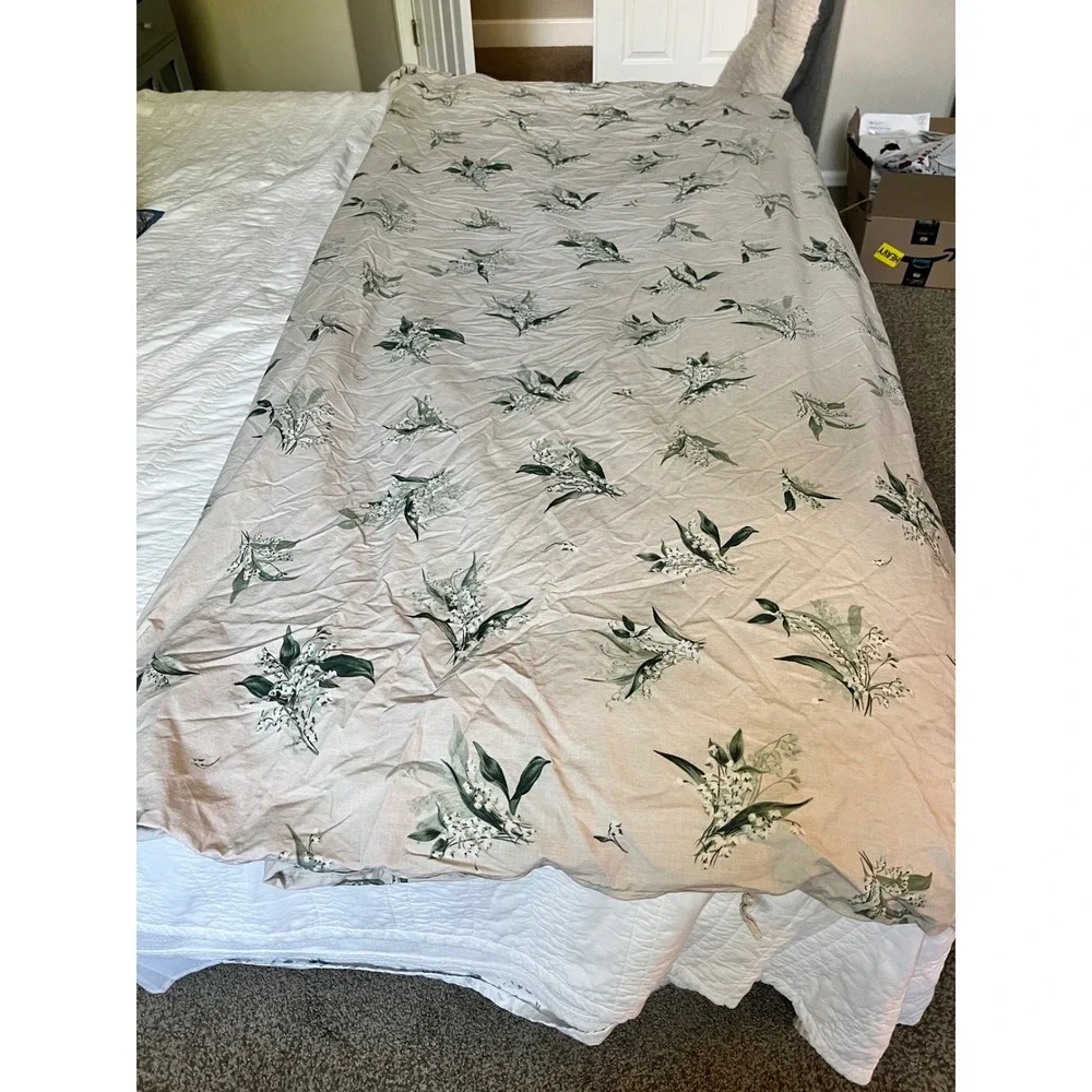 Pottery Barn Monique Lhuillier King Duvet Cover Organic Cotton Floral Lily EUC